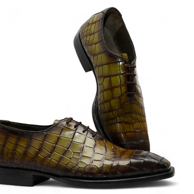 Crafted leather classic green black crocodile/alligator leather dress shoes