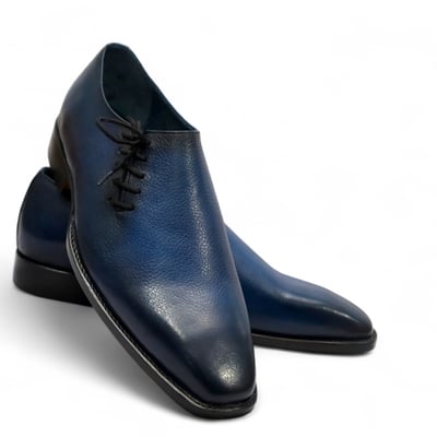Crafted leather men blue black shaded classic side laces oxford dress shoes - Thumbnail 1