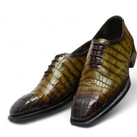 Crafted Leather Classic Green Black Crocodile/Alligator Leather Dress Shoes  - Thumbnail 1