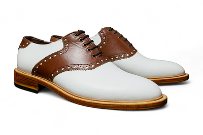 Crafted Leather Classic Brown White Leather Lace up Dress Golf Saddle Shoes
