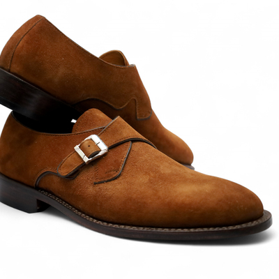 Crafted leather handmade men brown suede leather monk strap dress shoes - Thumbnail 1