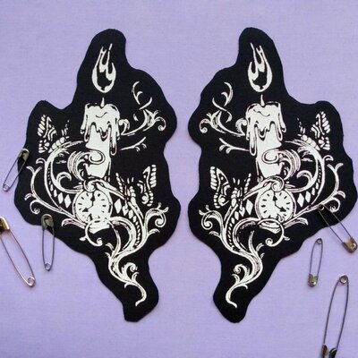 Moths & candles steampunk sew-on patches