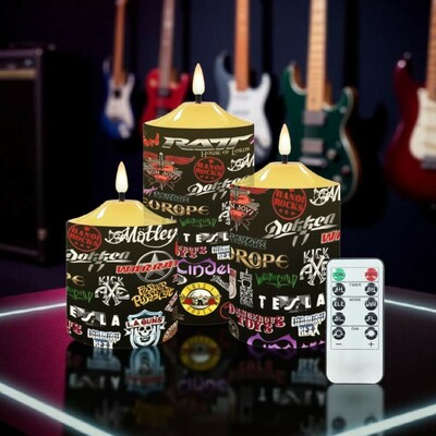 Heavy Metal Rock Band Logo Collage LED Flameless "Limited Edition" Trio Candles Set w/Remote | Free Ship