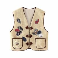 Fashionable Appliqué Lambswool Vest Jacket - Thumbnail 1