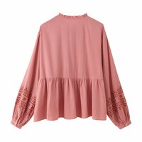 Street Fashion Contrast Embroidered Long Sleeve Shirt - Thumbnail 2