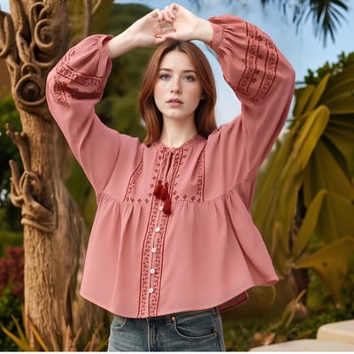 Street fashion contrast embroidered long sleeve shirt