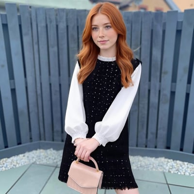 Temperamental and fashionable spliced ​​woolen a-line dress