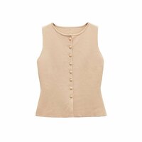 Fashionable A-line buttoned round neck sleeveless vest - Thumbnail 1