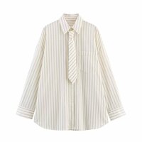 Fashion tie loose striped long-sleeved shirt - Thumbnail 1
