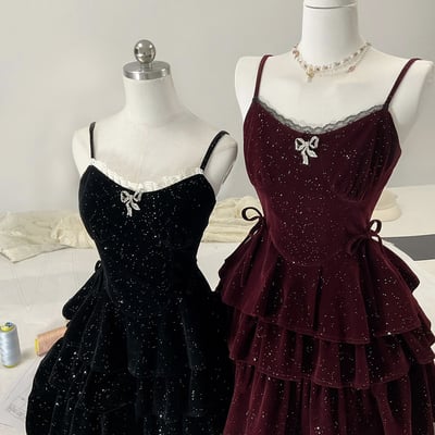 Lovely velvet short prom dress, a-line spaghetti strap evening party dress - Thumbnail 1