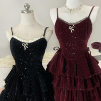 Lovely Velvet Short Prom Dress, A-Line Spaghetti Strap Evening Party Dress - Thumbnail 1