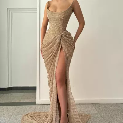 Mermaid prom dress ogstuff strapless formal evening dresses elegant pleats net party gowns for special occasions split robe de soiree