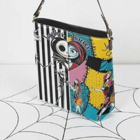 Nightmare Before Christmas Jack & Sally Pop Art Patchwork Leather Bucket Bag | Free Ship  JTPRT - Thumbnail 1