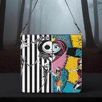 Nightmare Before Christmas Jack & Sally Pop Art Patchwork Leather Bucket Bag | Free Ship  JTPRT - Thumbnail 3