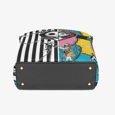 Nightmare before christmas jack & sally pop art patchwork leather bucket bag | free ship  jtprt