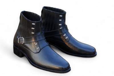 Crafted Leather Classic Black Buckle Strap Leather Jodhpur Boot