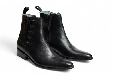 Crafted Leather Classic Black Calf Leather Side Zipper Button Jodhpur Boot