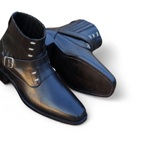 Crafted Leather Classic Black Buckle Strap Leather Jodhpur Boot - Thumbnail 1