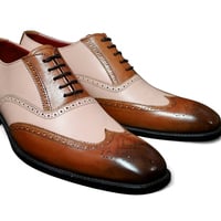 Crafted Leather Classic Oxford Leather Wingtip Dress Shoes - Thumbnail 1