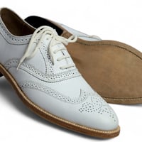 Crafted Leather Handmade Classic Wingtip White Leather Dress Shoes - Thumbnail 1