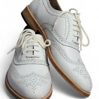 Crafted Leather Handmade Classic Wingtip White Leather Dress Shoes - Thumbnail 2