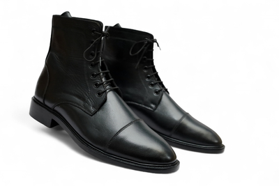 Crafted Leather Classic Men Black Leather Ankle High Lace up Boot
