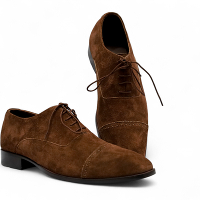 Crafted leather classic brown suede leather oxford lace up dress shoes - Thumbnail 4