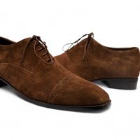 Crafted Leather Classic Brown Suede Leather Oxford Lace up Dress Shoes - Thumbnail 1