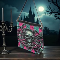Gothic Skull Spider Web Pink Roses Teal Glow Leather Bucket Bag | Free Ship. JTPRT - Thumbnail 1