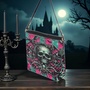 Gothic Skull Spider Web Pink Roses Teal Glow Leather Bucket Bag | Free Ship. JTPRT-1