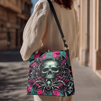 Gothic Skull Spider Web Pink Roses Teal Glow Leather Bucket Bag | Free Ship. JTPRT - Thumbnail 2