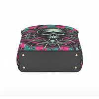 Gothic Skull Spider Web Pink Roses Teal Glow Leather Bucket Bag | Free Ship. JTPRT - Thumbnail 3