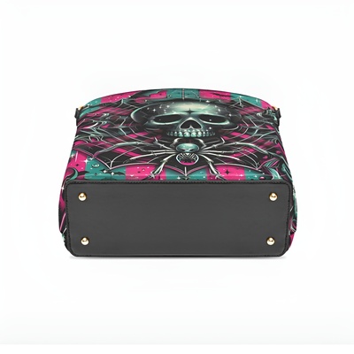 Gothic skull spider web pink roses teal glow leather bucket bag | free ship. jtprt