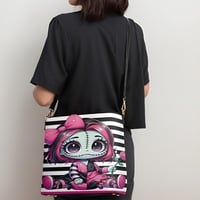Kawaii Pastel Goth Doll Pink Stripes Leather Bucket Bag | Free Ship. JTPRT - Thumbnail 1
