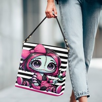 Kawaii Pastel Goth Doll Pink Stripes Leather Bucket Bag | Free Ship. JTPRT - Thumbnail 2