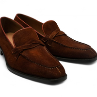 Crafted Leather Men Genuine Brown Suede Leather Moccasin Loafers Dress Shoes - Thumbnail 1