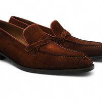 Crafted Leather Men Genuine Brown Suede Leather Moccasin Loafers Dress Shoes - Thumbnail 2