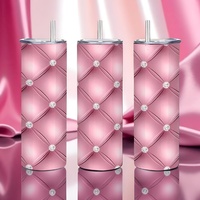 Luxe Pink Tufted Velvet Diamond Pattern 20oz Tumbler | Free Ship - Thumbnail 6