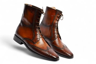 Crafted Leather Classic Men Brown Leather Wingtip Ankle High Lace up Boot