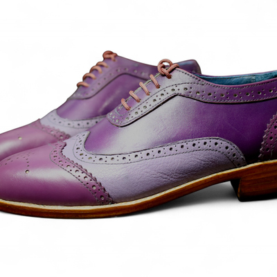 Crafted leather classic handmade mens purple wingtip dress oxford shoes - Thumbnail 1
