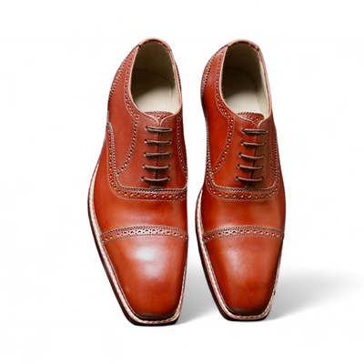 Crafted leather handmade men brown leather oxford lace up dress shoes