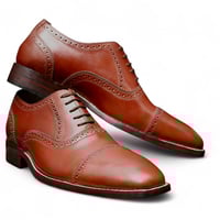Crafted Leather Handmade Men Brown Leather Oxford Lace up Dress Shoes - Thumbnail 1