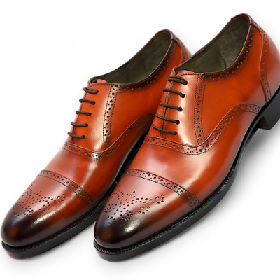 Crafted leather handmade men brown leather oxford lace up dress shoes - Thumbnail 1