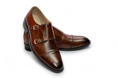 Crafted Leather Handmade Dark Brown Leather Monk Strap Dress Shoes