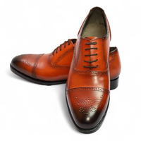 Crafted Leather Handmade Men Brown Leather Oxford Lace up Dress Shoes - Thumbnail 2