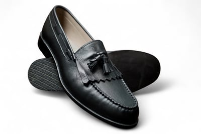 Crafted Leather Men Classic Black Leather Tassel Loafers Dress Shoes