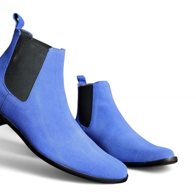 Crafted leather handmade men blue suede leather chelsea dress boot