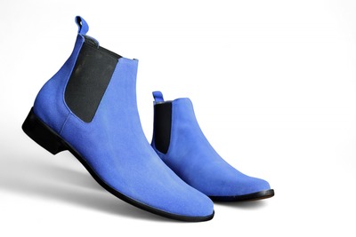 Crafted Leather Handmade Men Blue Suede Leather Chelsea Dress Boot
