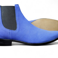 Crafted Leather Handmade Men Blue Suede Leather Chelsea Dress Boot - Thumbnail 1