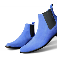 Crafted Leather Handmade Men Blue Suede Leather Chelsea Dress Boot - Thumbnail 2